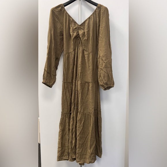 NEW - Maternity Tiered Maxi Dress, Ruched Front, Cutout Back, in Olive - M and L - Picture 5 of 14